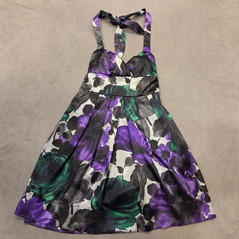 Ruby Rox Dark Floral Halter Dress Junior Size 3 Y2K Party Satin‎ Whimsigoth